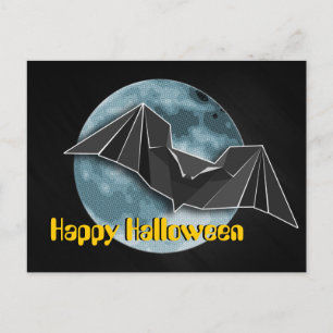 Origami Paper Bat with Full Blue/Yellow/Brown Moon Postcard