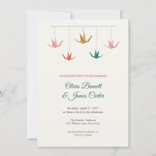 Origami Paper Crane Mobile Wedding Invitation