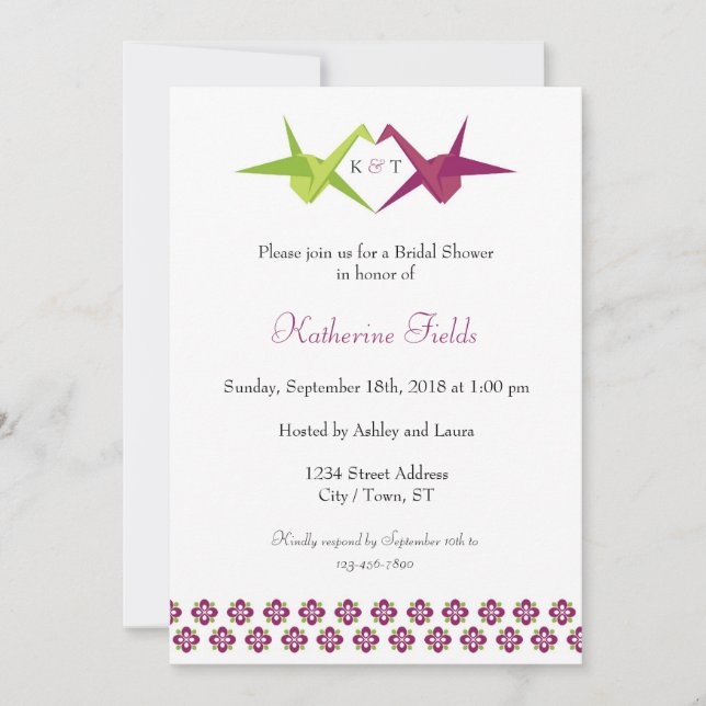 Origami Paper Crane Wedding Invitation (Front)