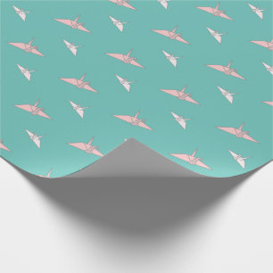Origami Paper Cranes Light Teal Wrapping Paper