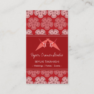 Origami Paper Cranes & Red Sakura Cherry Blossoms Business Card