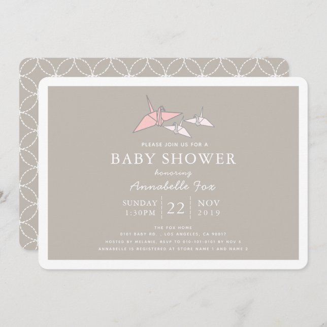 Origami Paper Twin Cranes Baby Shower Invitation (Front/Back)