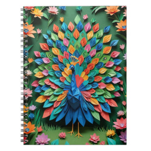 Origami peacock spiral notebook