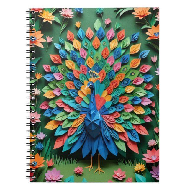 Origami peacock spiral notebook (Front)