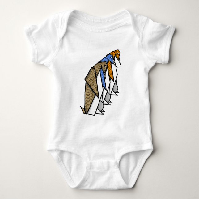 Origami Penguins Protecting Theie Eggs Baby Bodysuit (Front)