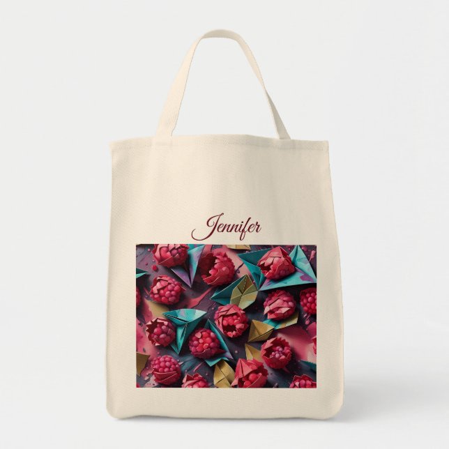 Origami Raspberry Acrylic Pink Personalised Tote Bag (Front)