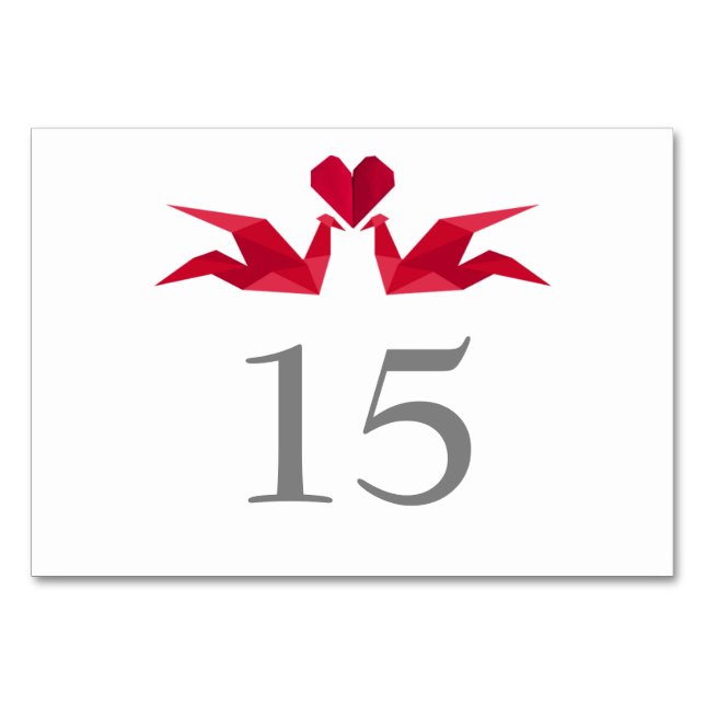 origami red paper cranes Wedding table numbers (Front)