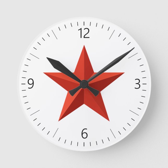 Origami red star round clock (Front)