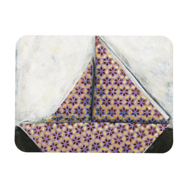 Origami Sailboat on Star Design Paper Magnet (Horizontal)