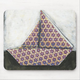 Origami Sailboat on Star Design Paper Mouse Pad