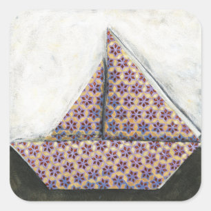 Origami Sailboat on Star Design Paper Square Sticker