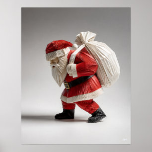 Origami Santa Claus Carrying Gifts Poster