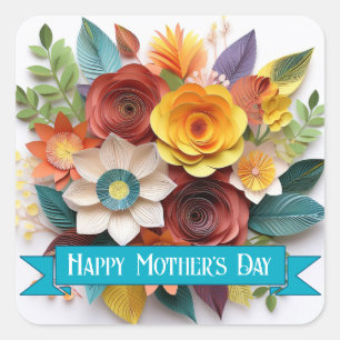 Origami Style Floral Mother's Day Square Sticker