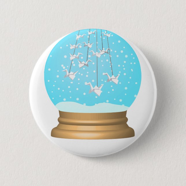 Origami swan snow globe button (Front)