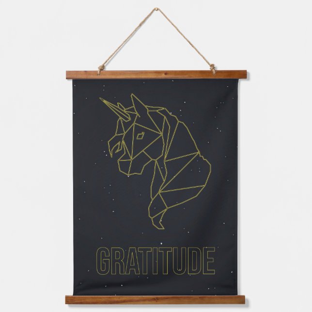 Origami unicorn horse affirmation poster. gratitud hanging tapestry (Front)