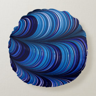 ~Original 3D Blue Fractal Pattern Design ~ Round Cushion