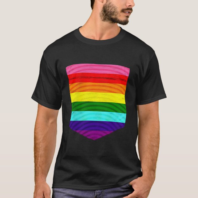 Original 8 Stripe Gay Pride Flag Pocket  Tee  (Front)