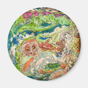 Original Abstract Art Figural Green Round Magnet