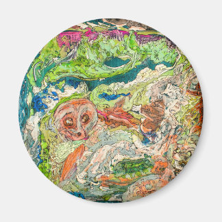 Original Abstract Art Figural Green Round Magnet