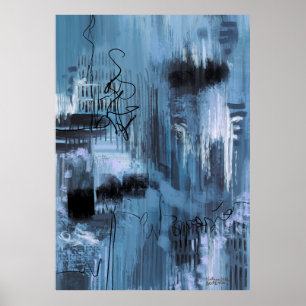 Original abstract art painting print Blue Black