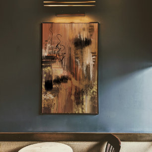 Original abstract art painting print dark brown