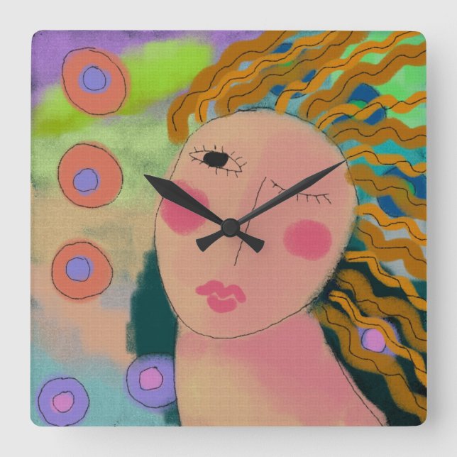 Original Abstract Art Square Wall Clock (Front)