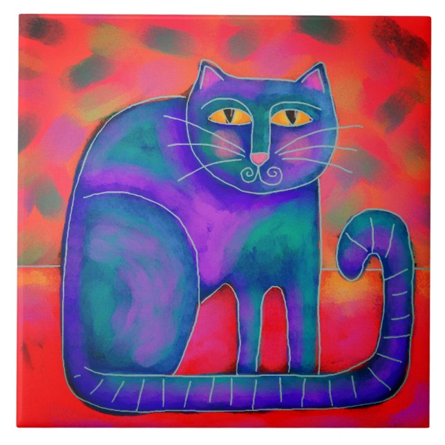 Original Abstract Digital Cat Painting Tile (Front)