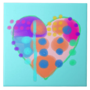 Original Abstract Digital Heart Painting Tile