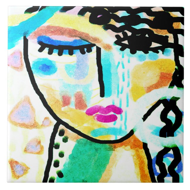 Original Abstract Digital Painting of a Woman Tile (Front)
