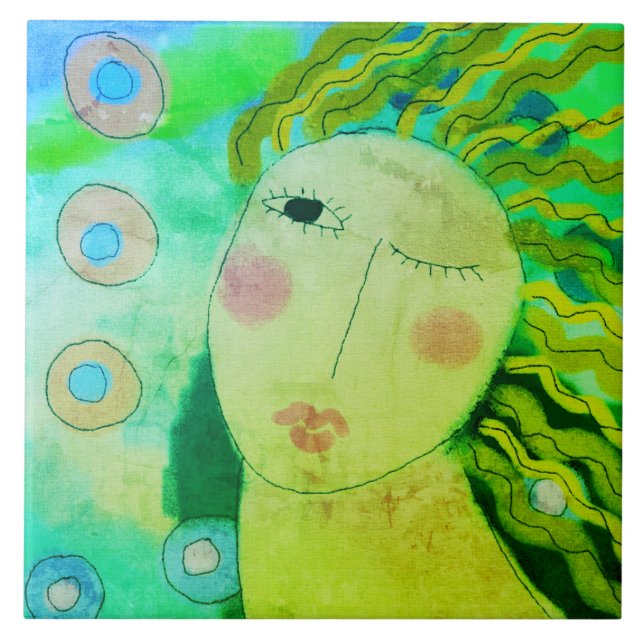 Original Abstract Digital Painting of a Woman Tile (Front)