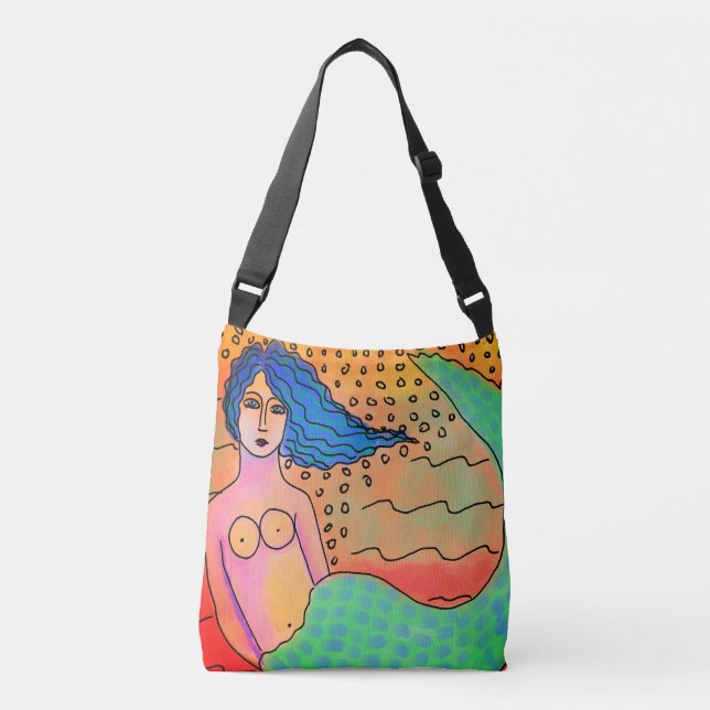 Original Abstract Mermaid Painting Crossbody Bag (Front)