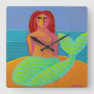 Original Abstract Mermaid Painting Round Clock