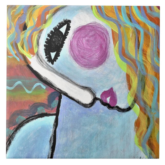 Original Abstract Painting of a Woman Tile (Front)