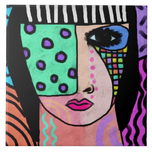 Original Abstract Portrait of a Woman Tile (Front)
