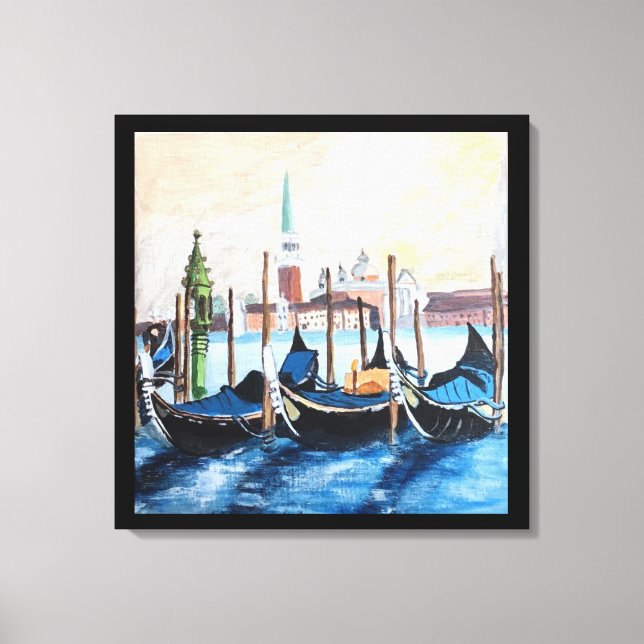 Original Acrylic Painting of Gondolas by St Mark's Canvas Print (Front)