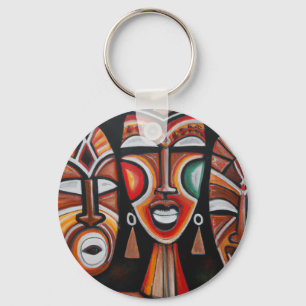 Original African Mask Art  Silver Plated Necklace Key Ring