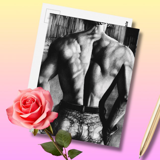 Original Art Bodybuilder Back In Tight Jeans Cool Postcard (Cool Postcard!! What more could you want?)