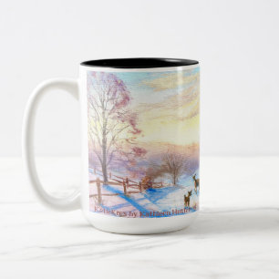 Original Art by Katie Hutter Snowy Scene 3 Deer Two-Tone Coffee Mug