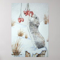 original art cute field mouse snow scene wildlife