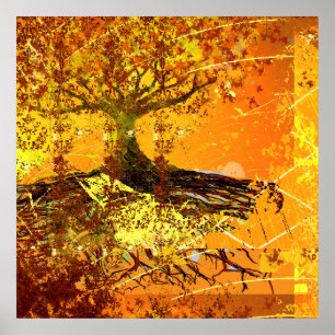 Original Art- Distressed Grunged Roots Tree Poster