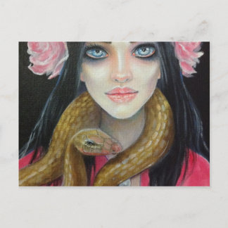 Original art painting of a girl and her snake postcard