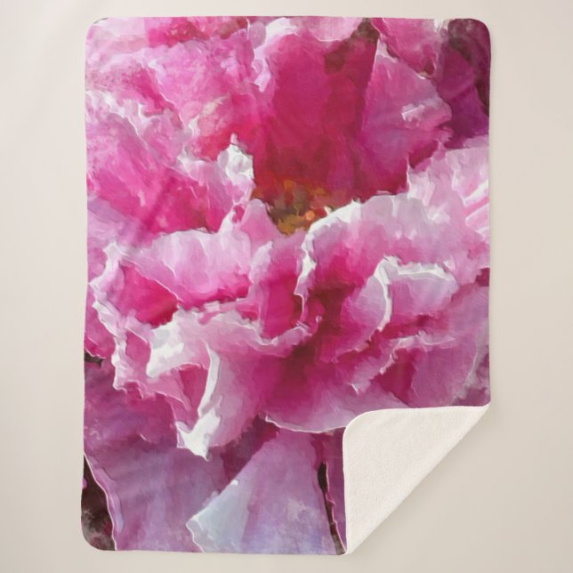 *~* Original Art Pink Peony Floral AR1 Painting Sherpa Blanket (Front)