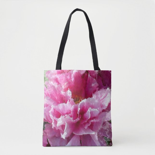 *~* Original Art Pink Peony Floral AR1 Painting Tote Bag (Front)