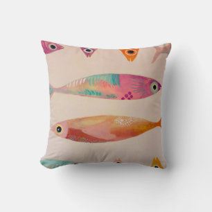 Original Art School of Fish - Pink, Teal, Orange Cushion