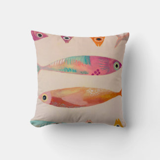 Original Art School of Fish - Pink, Teal, Orange Cushion