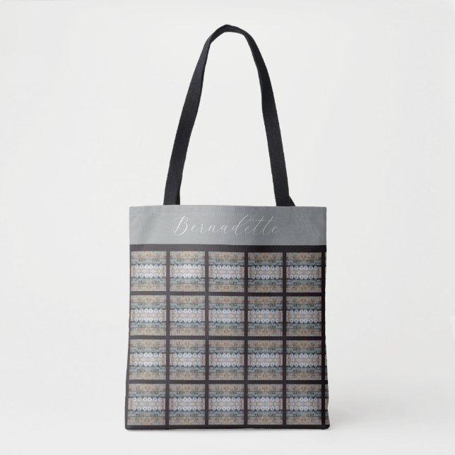Original Artist Pattern Grey Blue Tan with Name Tote Bag (Front)