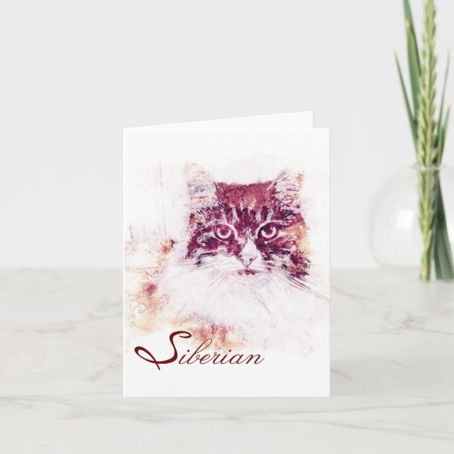 Original Artwork Siberian Cat Note Card (Front)