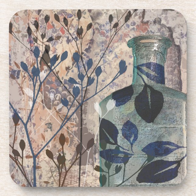 Original Artwork Vintage bottles & Foliage Coaster (Front)
