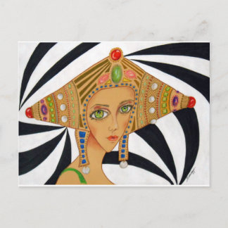 Original Asian/art deco drawing on postcard