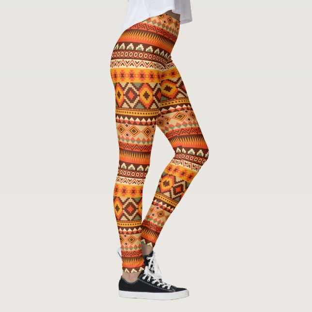 Original Aztec pattern stylish orange and brown Leggings (Right)